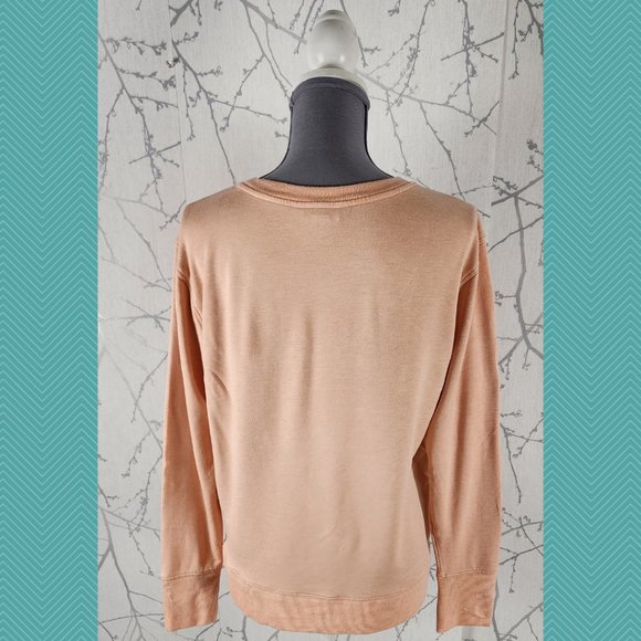 Athleta Coral Orange Modal Blend Sunrise V-Neck Sweatshirt - Picture 3 of 4